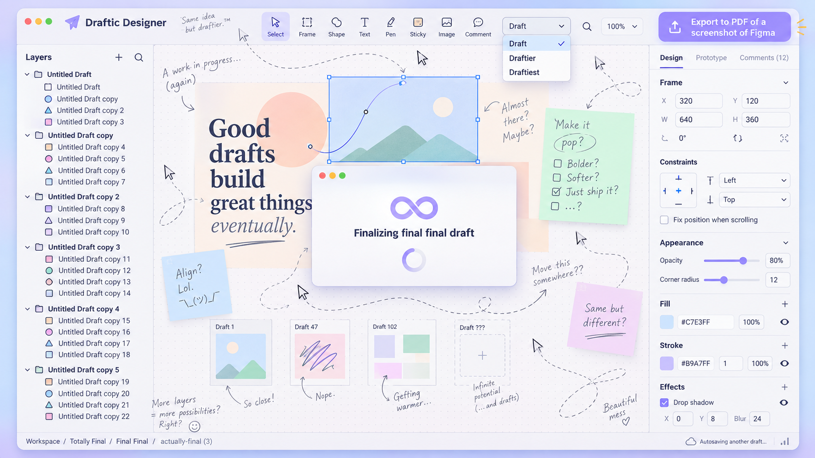Absurd Draftic UI mock illustration